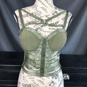 Charlotte Russe Strap Criss-Cross Army Green Corset Bustier Top Sz L